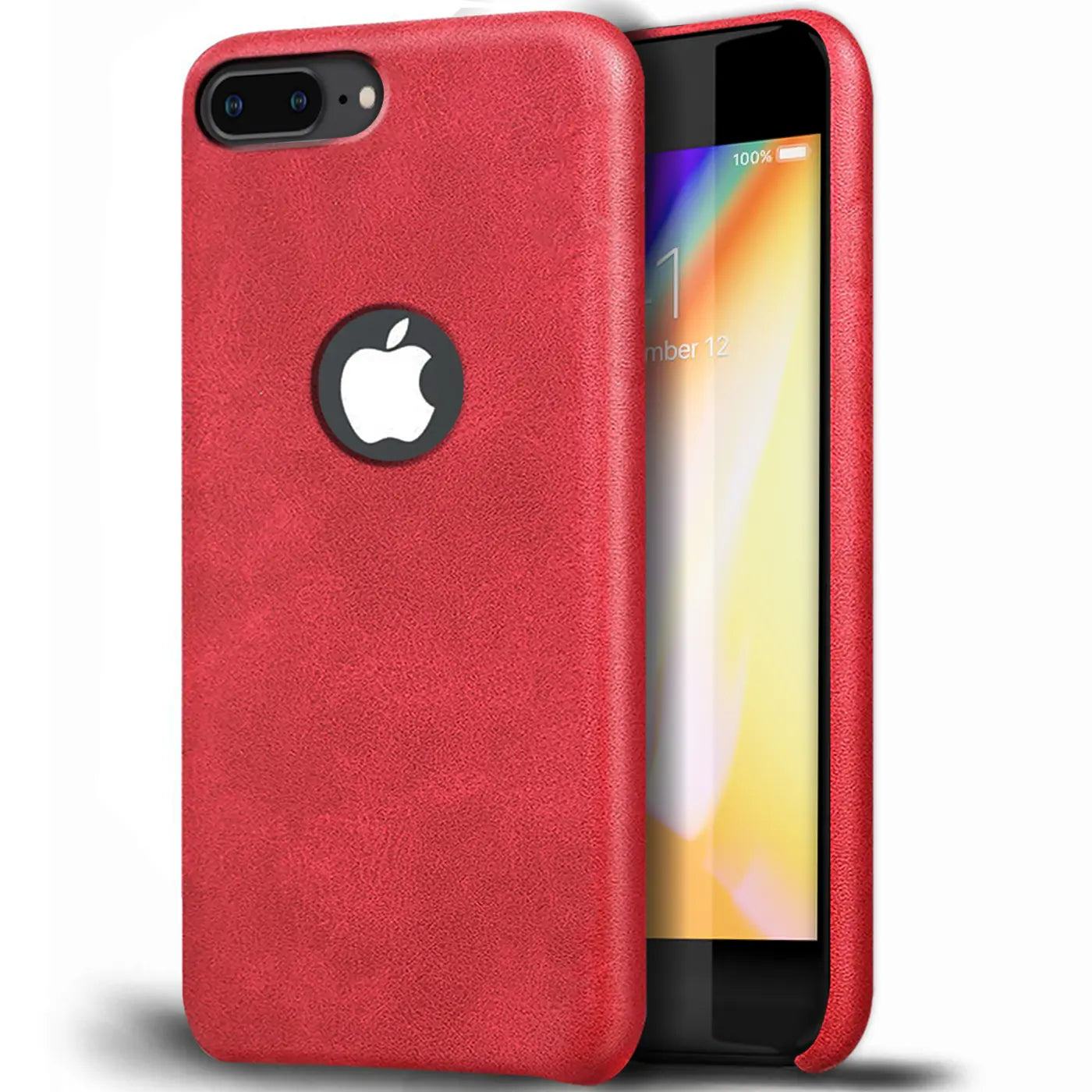 Rote PU-Hartschale mit Apple-Logo für iPhone 7 Plus / 8 Plus, Vorderansicht.