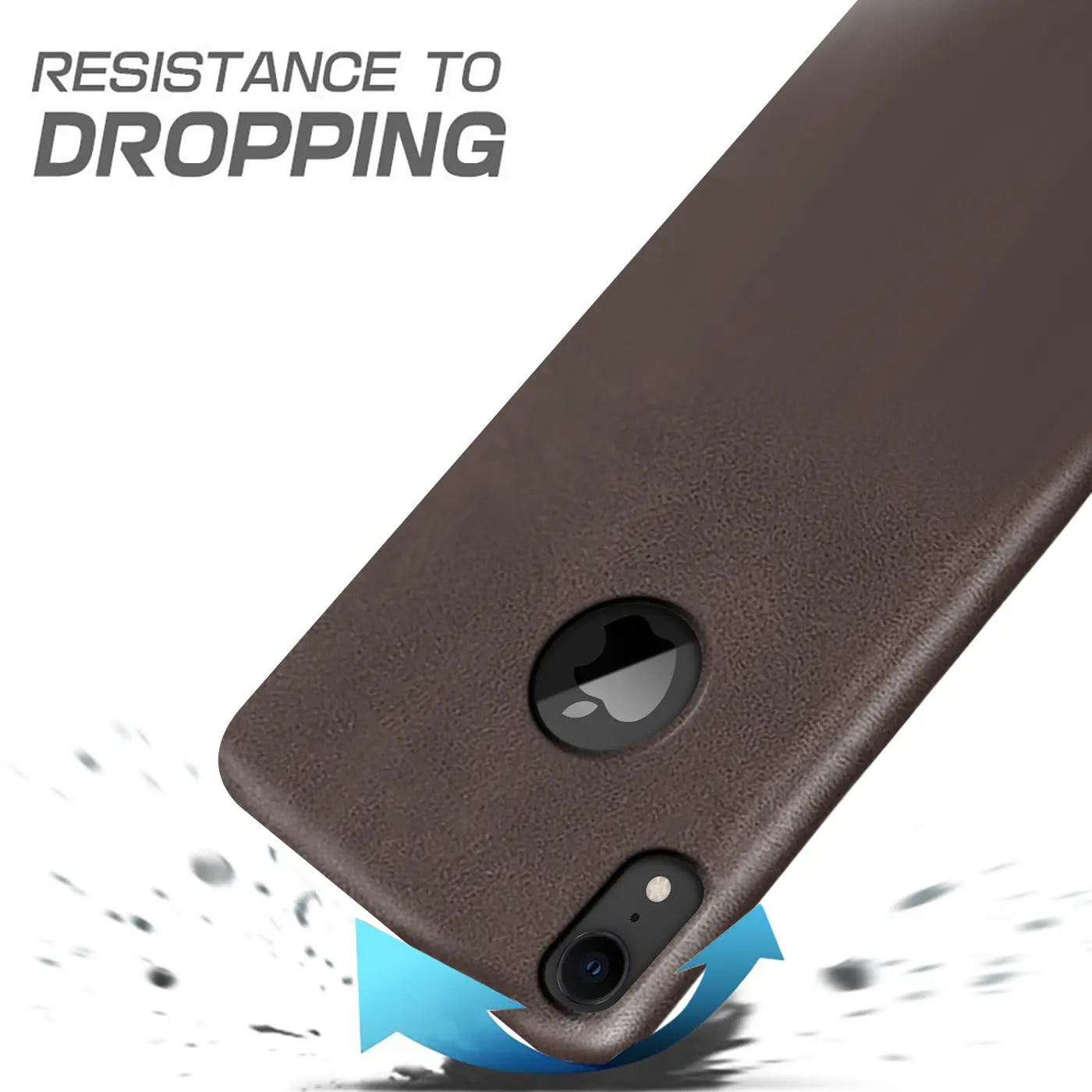 Braune PU-Hartschale für iPhone XR, Rückansicht, Nahaufnahme.