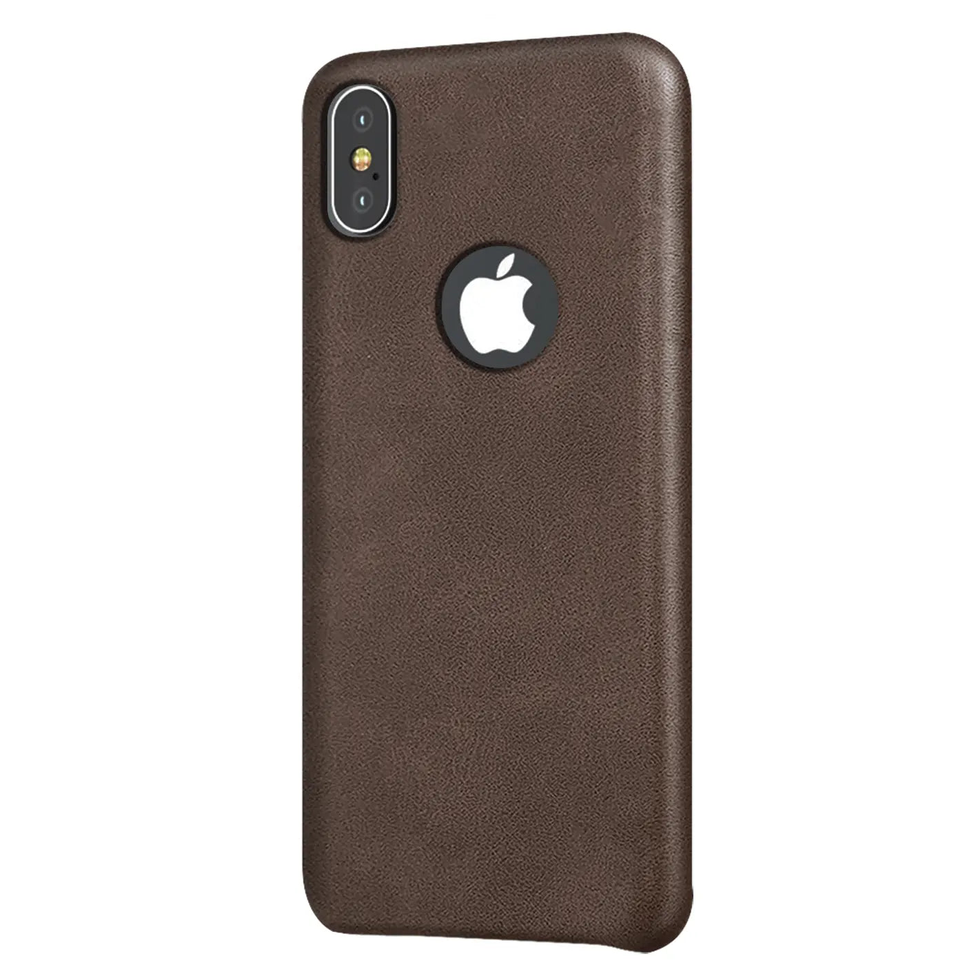 Braune PU-Hartschale für iPhone Xs Max, Rückansicht, mit Apple-Logo