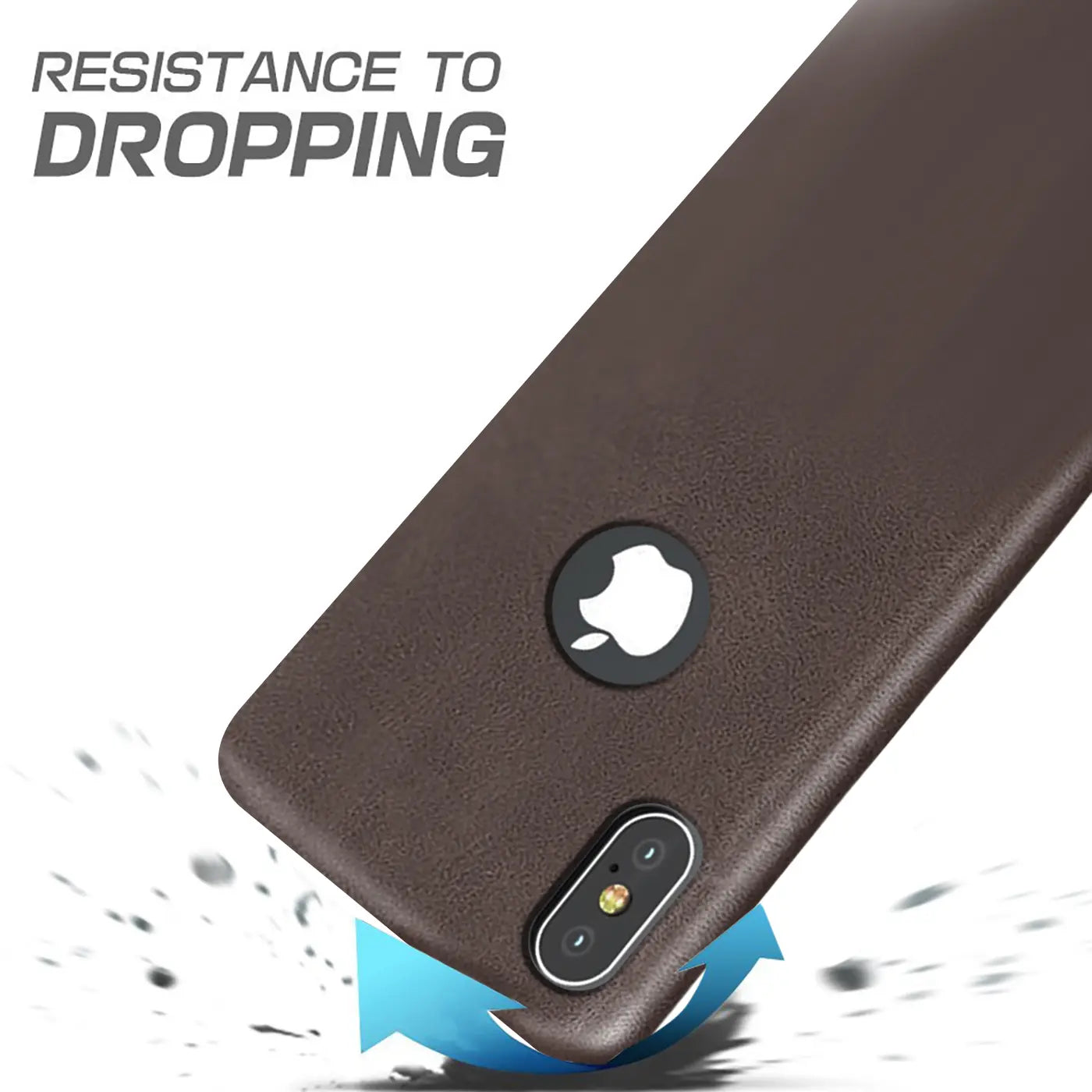 Braune PU-Hartschale für iPhone Xs Max, Rückansicht, Nahaufnahme.