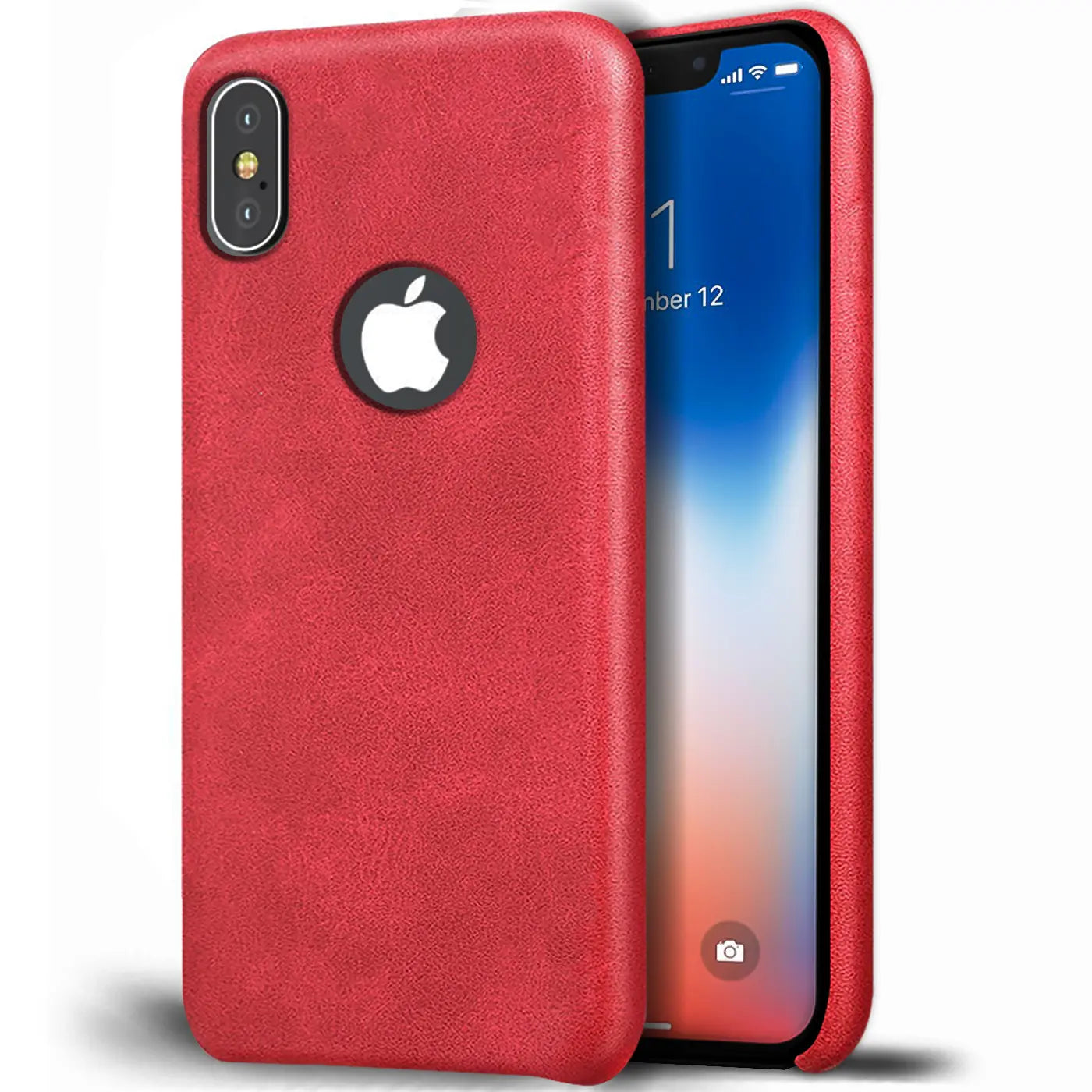 Rote PU-Hartschale mit Apple-Logo für iPhone Xs Max, Seitenansicht.