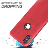 Hartschalen-Handyhülle mit Kunstleder-Außenseite in Schwarz, Braun oder Rot.