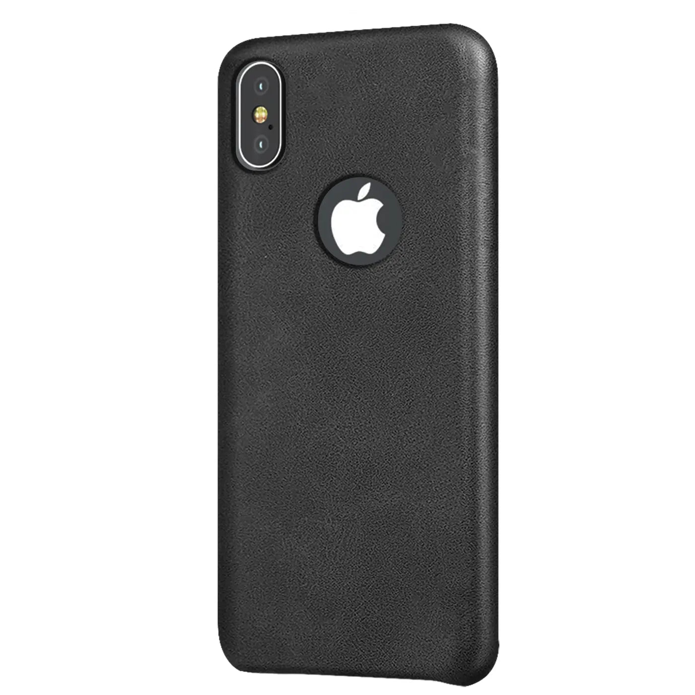 Schwarze PU-Hartschale für iPhone Xs Max, Rückansicht, mit Apple-Logo.