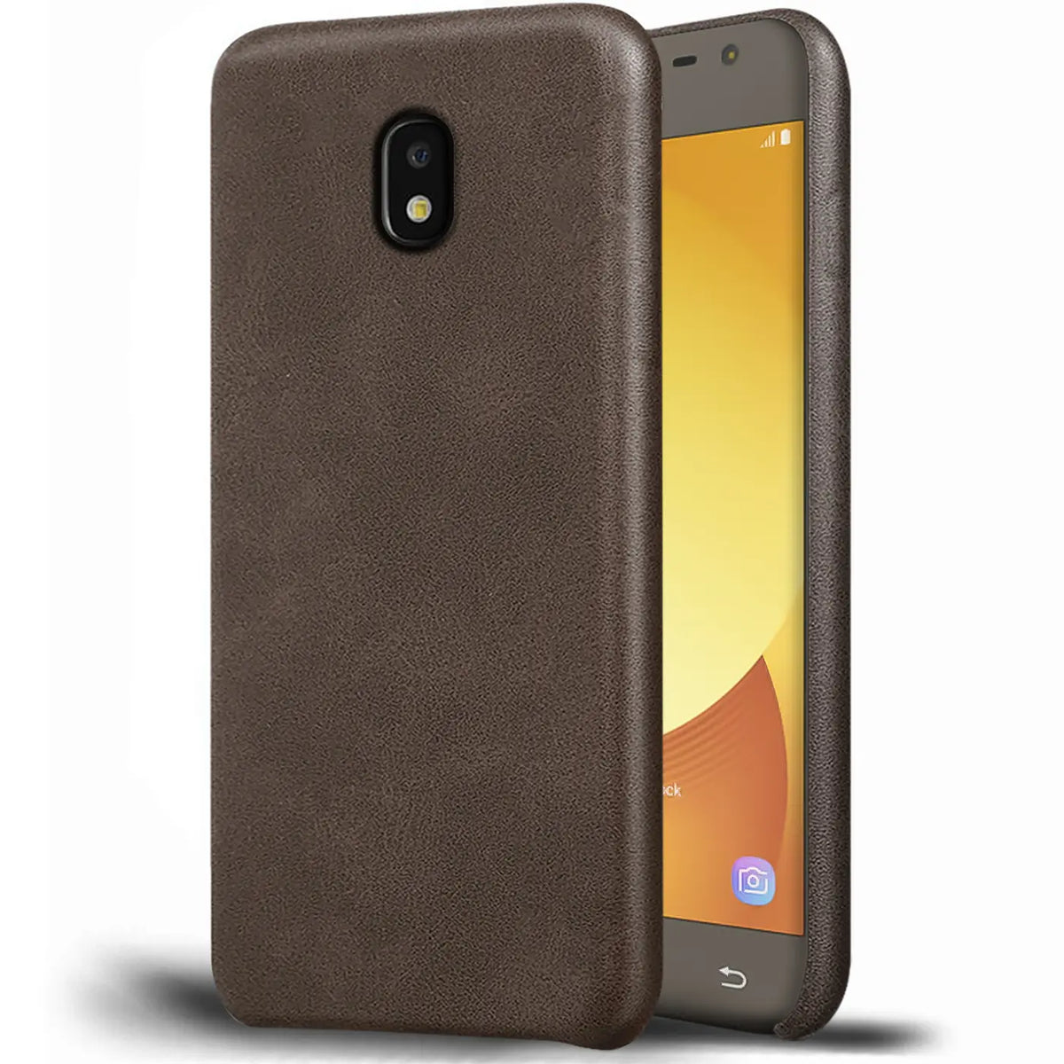 Hartschalen-Handyhülle mit Kunstleder-Außenseite in Schwarz, Braun oder Rot.