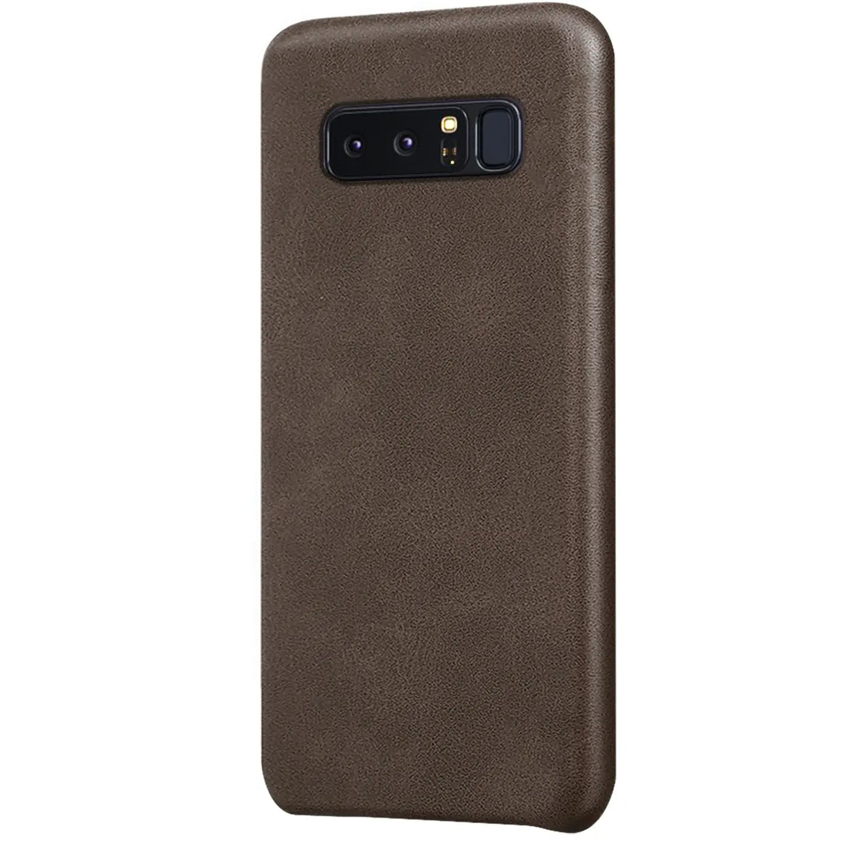 Hartschalen-Handyhülle mit Kunstleder-Außenseite in Schwarz, Braun oder Rot.