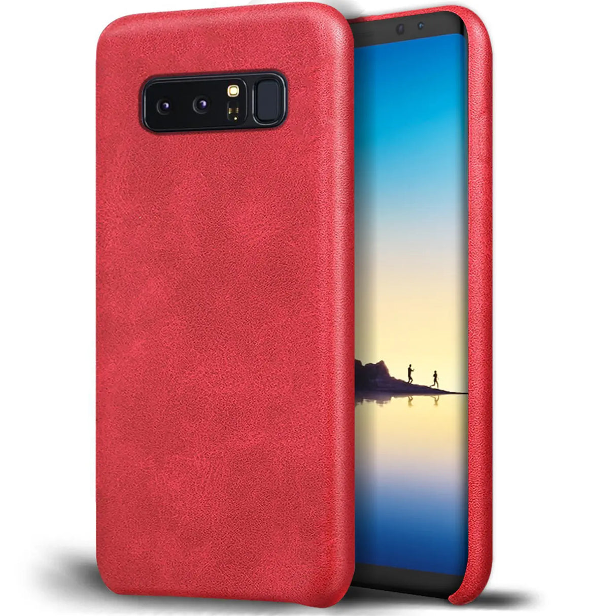 Hartschalen-Handyhülle mit Kunstleder-Außenseite in Schwarz, Braun oder Rot.