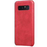 Hartschalen-Handyhülle mit Kunstleder-Außenseite in Schwarz, Braun oder Rot.