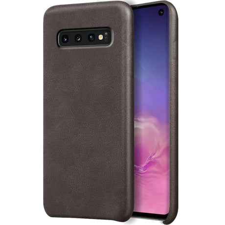 Hartschalen-Handyhülle mit Kunstleder-Außenseite in Schwarz, Braun oder Rot.