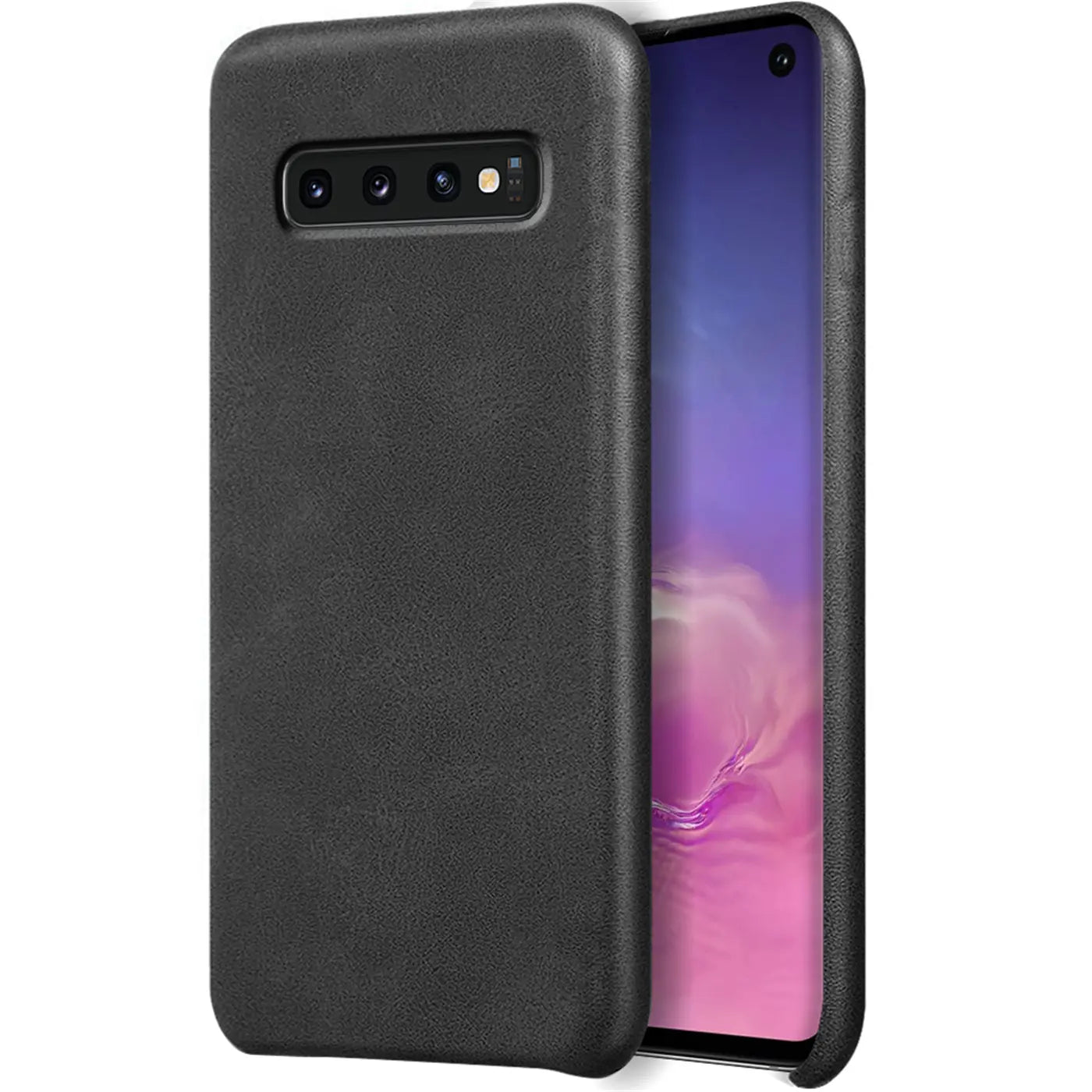Schwarze PU-Hartschale für Samsung Galaxy S10 Plus, von schräg oben.
