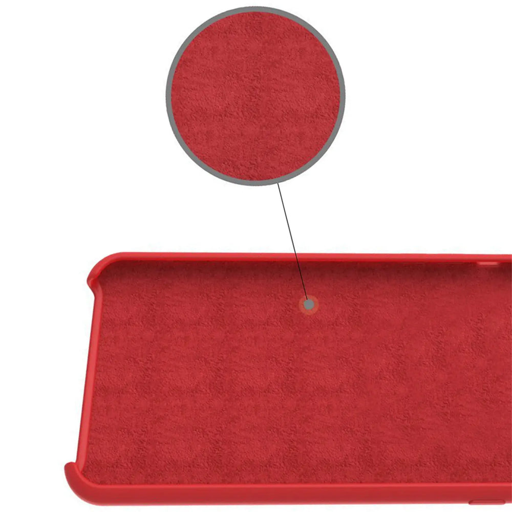 Rote PU-Hartschale, Innenansicht, Ausschnitt zeigt Textur. Samsung S10 Hülle.