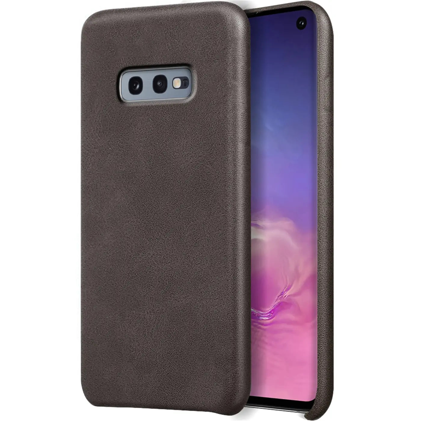Dunkelbraune PU-Hartschale für Samsung Galaxy S10e, Rückansicht, leicht schräg