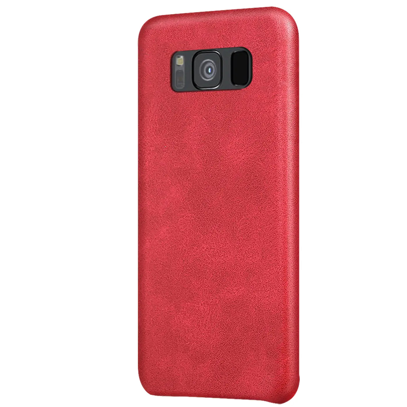 Rote PU-Hartschale für Samsung Galaxy S10e, Rückansicht, von oben leicht schräg.