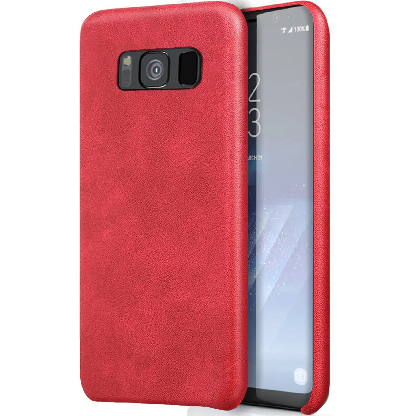 Rote PU-Hartschale für Samsung Galaxy S8 Plus, von schräg vorne gezeigt.