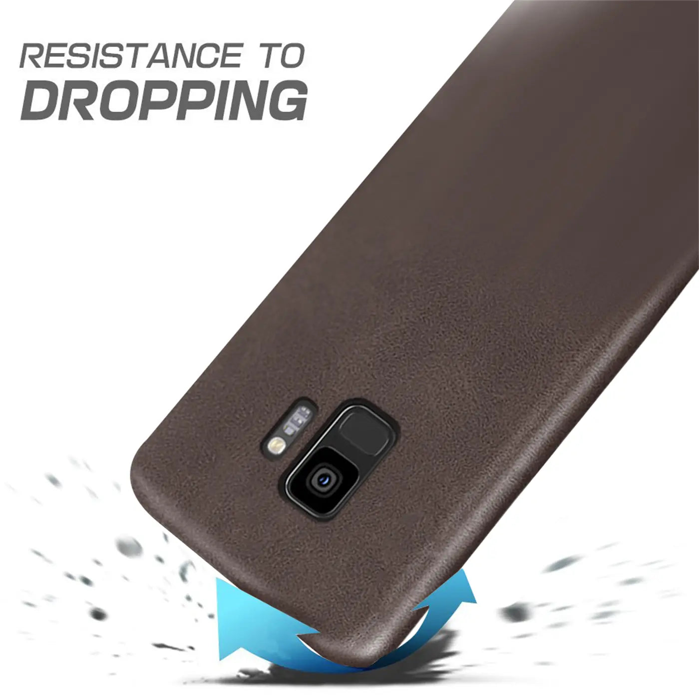 Dunkelbraune PU-Hartschale für Samsung Galaxy S9, von hinten, Nahaufnahme.