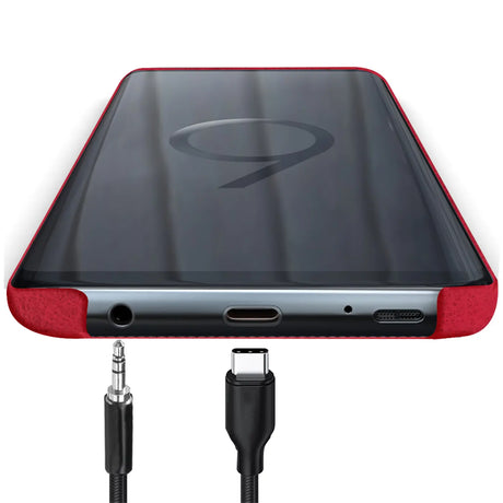 Hartschalen-Handyhülle mit Kunstleder-Außenseite in Schwarz, Braun oder Rot.