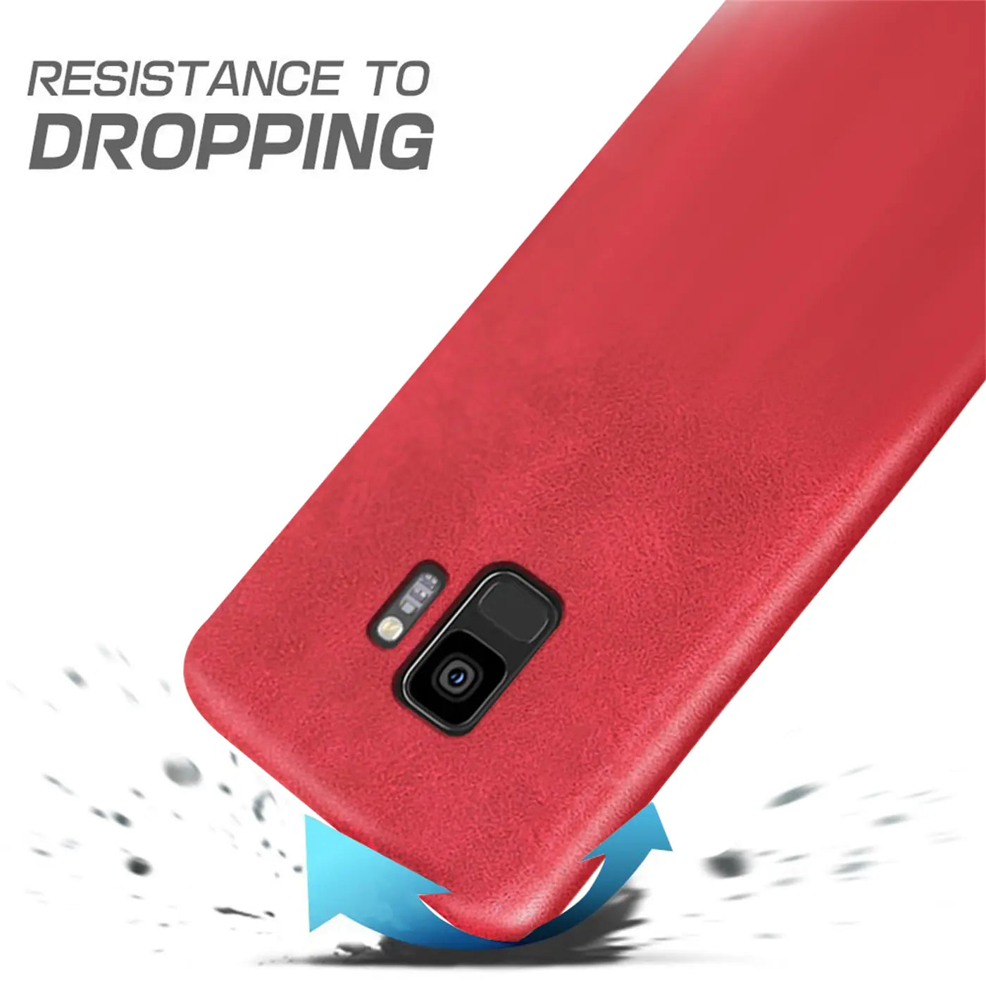 Rote PU-Hartschale für Samsung Galaxy S9, Rückansicht, Nahaufnahme.
