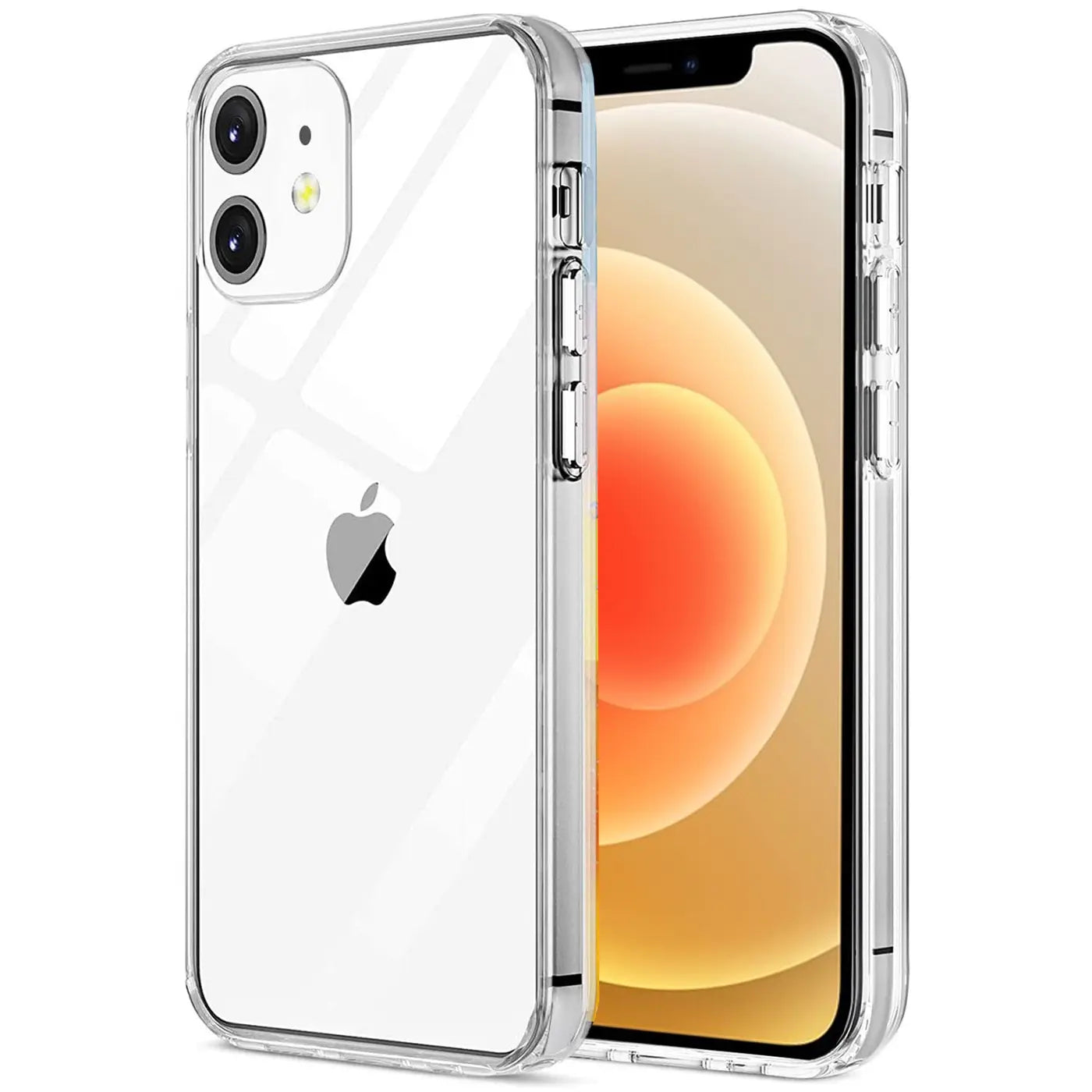 Klar, transparentes Case auf iPhone 12 Mini, Seitenansicht.