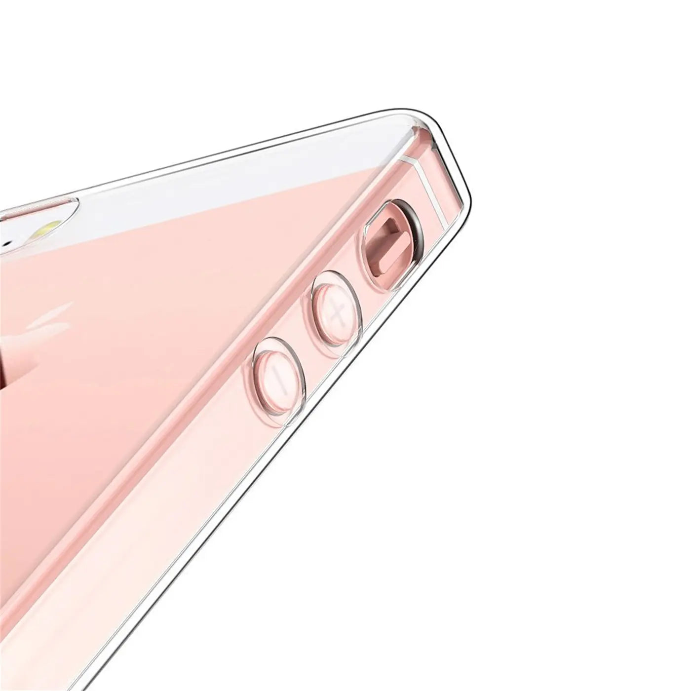 Klares, dünnes Case aus Kunststoff auf roségoldenem iPhone 5/5S/SE, Seitenansicht.