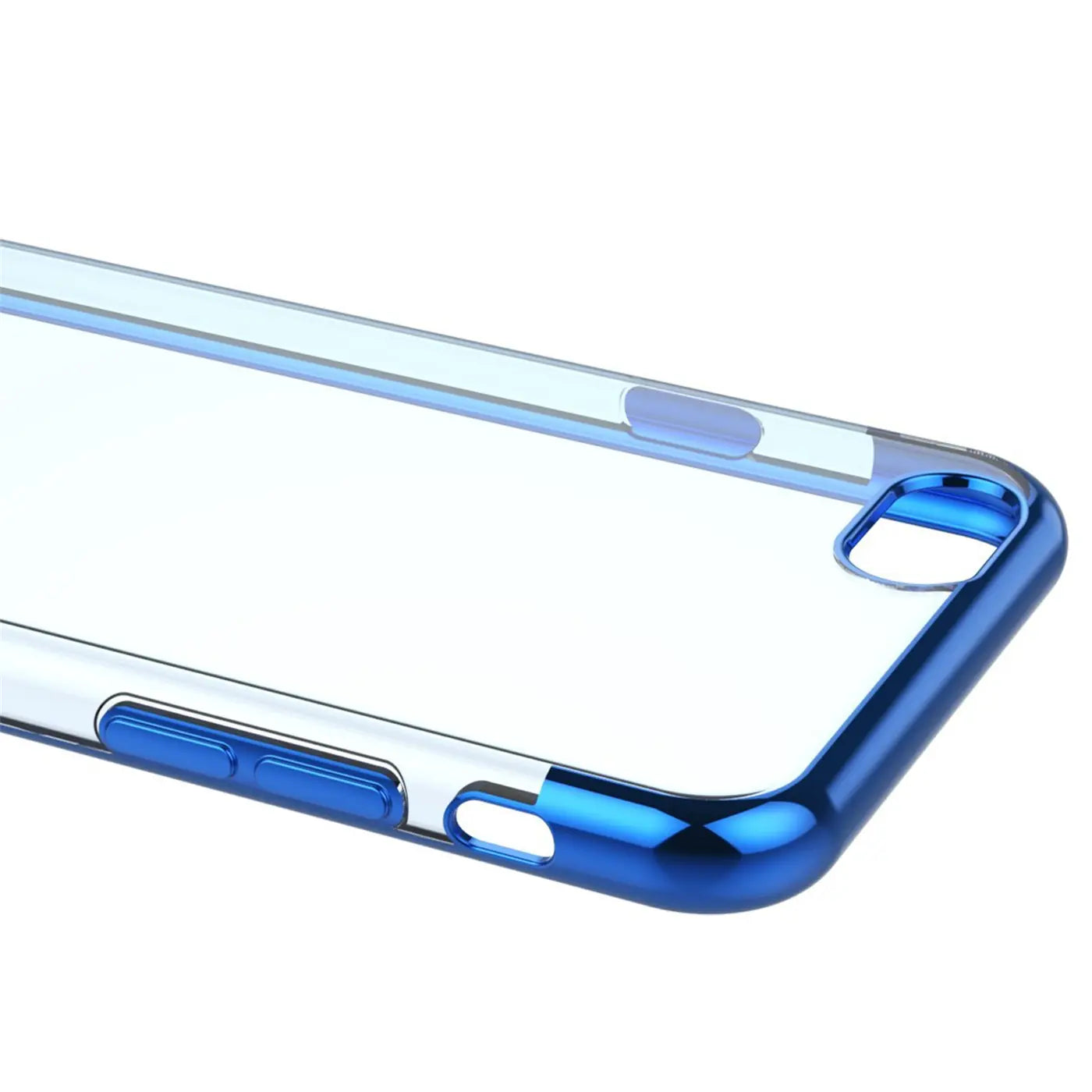 Transparente Hülle mit blauem Rand, Nahaufnahme, Ausschnitt für iPhone 6s Plus/6 Plus.