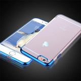 Transparente Handyhülle für iPhone 6s Plus / 6 Plus mit farblichen Akzenten in Schwarz, Rot, Blau oder Roségold.