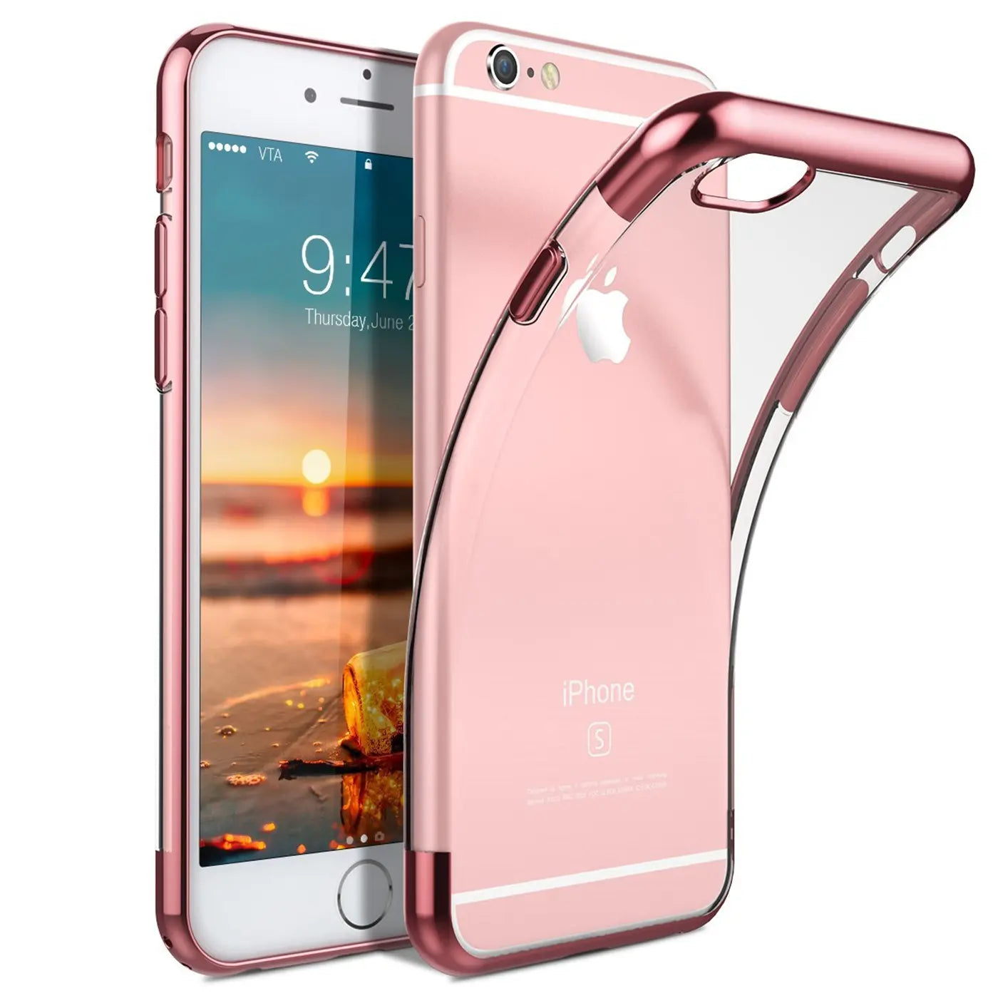 Transparente Hülle mit roségoldenem Rand für iPhone 6s Plus/6 Plus, von vorne/seitlich