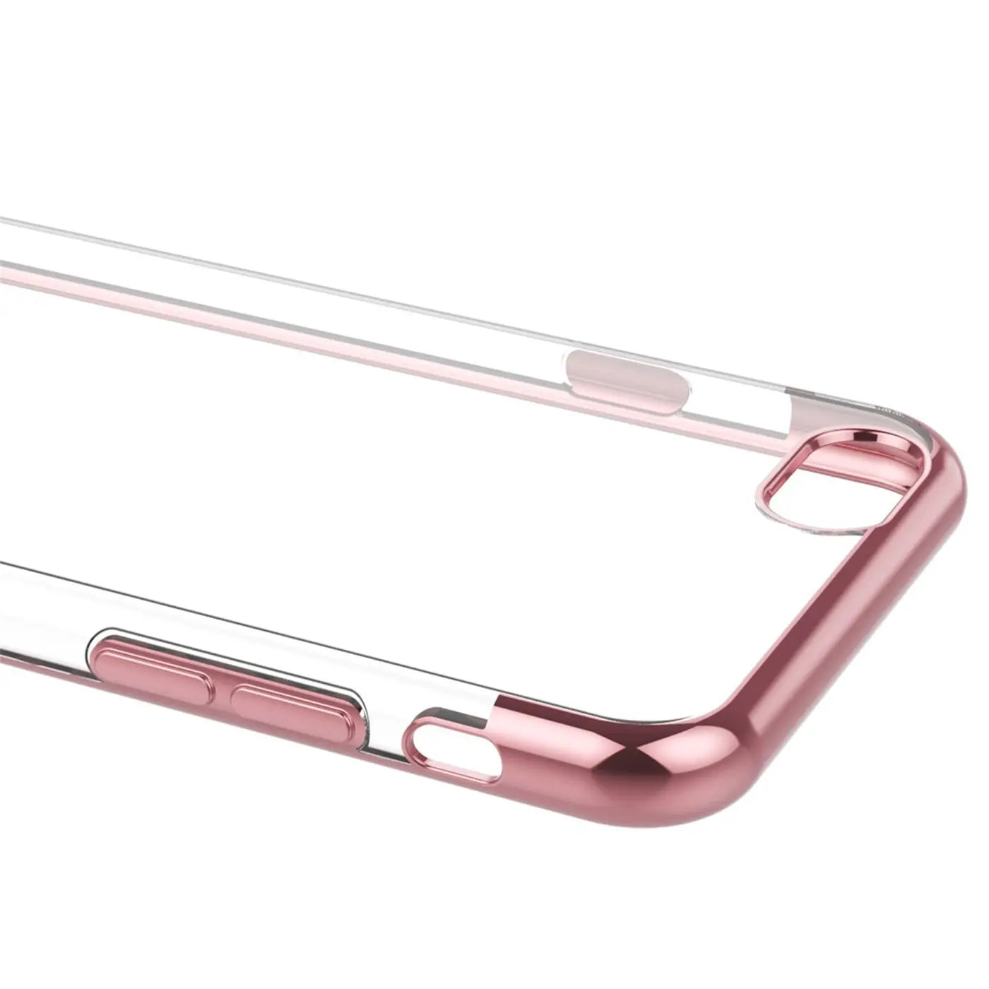 Transparente Hülle mit roségoldenem Rand für iPhone 6s Plus/6 Plus, Nahaufnahme von der Seite.