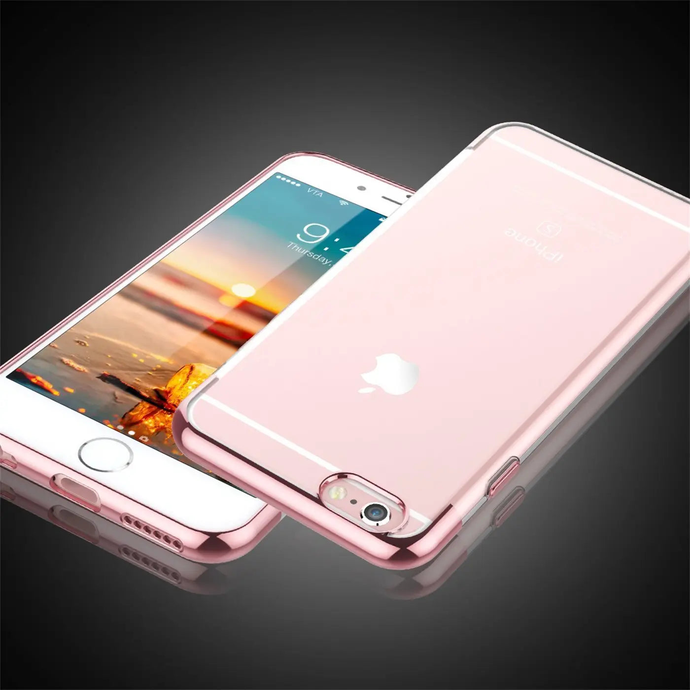 iPhone 6s Plus/6 Plus Hülle, transparent, rosa Rand, von schräg oben
