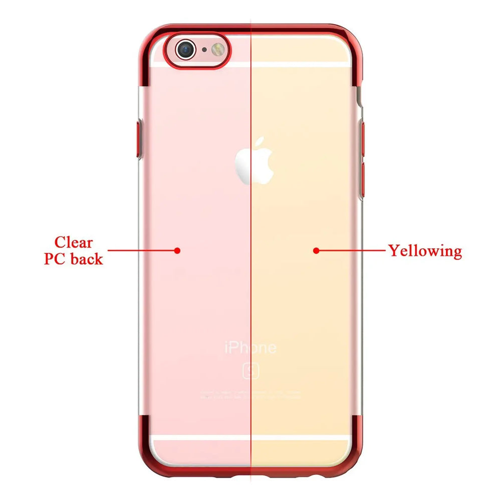 Transparente Handyhülle für iPhone 6s Plus / 6 Plus mit farblichen Akzenten in Schwarz, Rot, Blau oder Roségold.