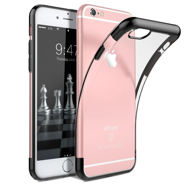 Transparente Handyhülle für iPhone 6s Plus / 6 Plus mit farblichen Akzenten in Schwarz, Rot, Blau oder Roségold.