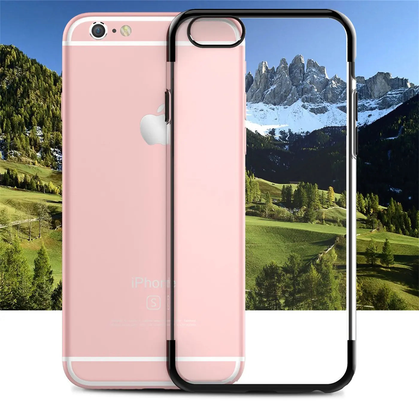 Rosa iPhone 6s Plus / 6 Plus mit schwarzer Hülle, Rückansicht