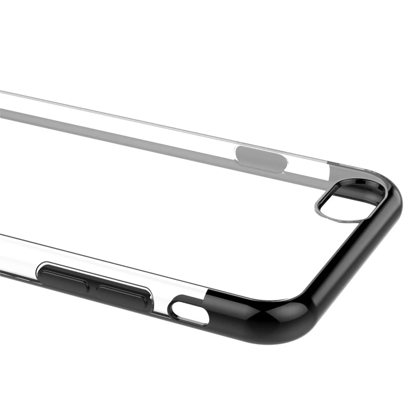 Transparente Hülle mit schwarzem Rand, aus Kunststoff, von schräg oben, für iPhone 6s Plus/6 Plus.