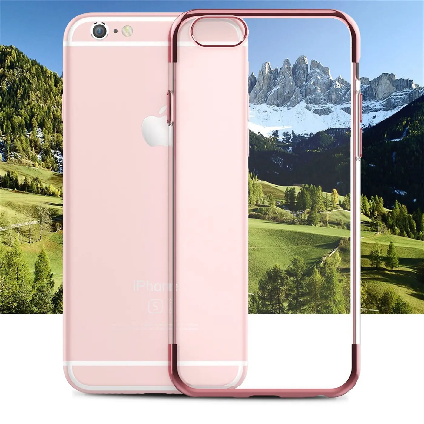 Rosa iPhone 6/6S Hülle, transparent mit Metallrand, von vorn/leicht schräg