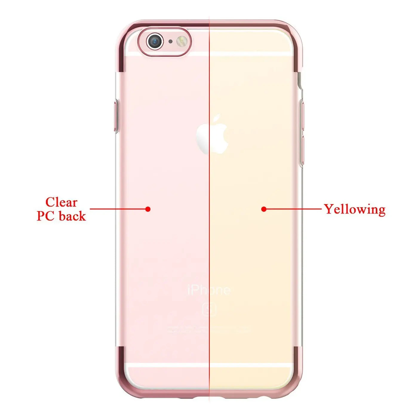 iPhone 6/6S Hülle, klar, PC-Rückseite, roségoldener Rand, von vorne