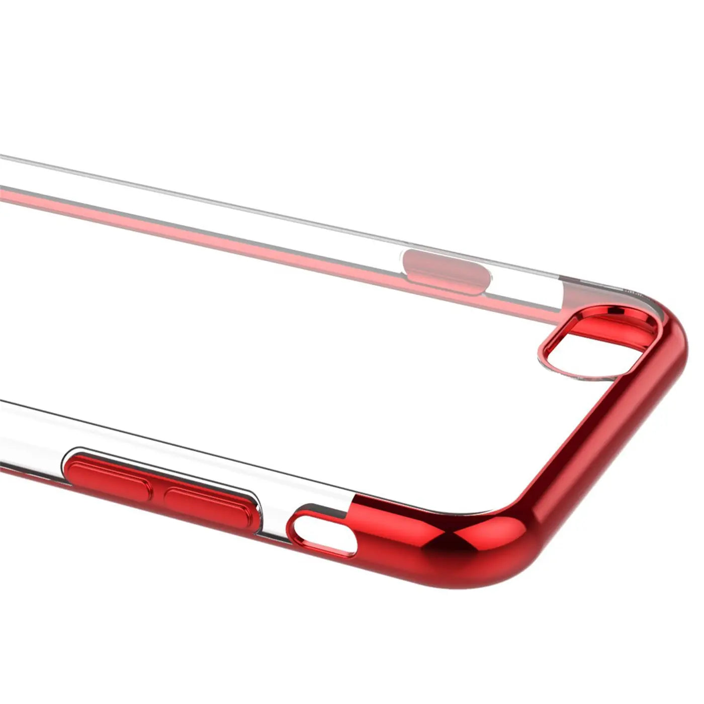 Transparente Hülle mit rotem Rand für iPhone 6/6S, aus Kunststoff, Nahaufnahme.