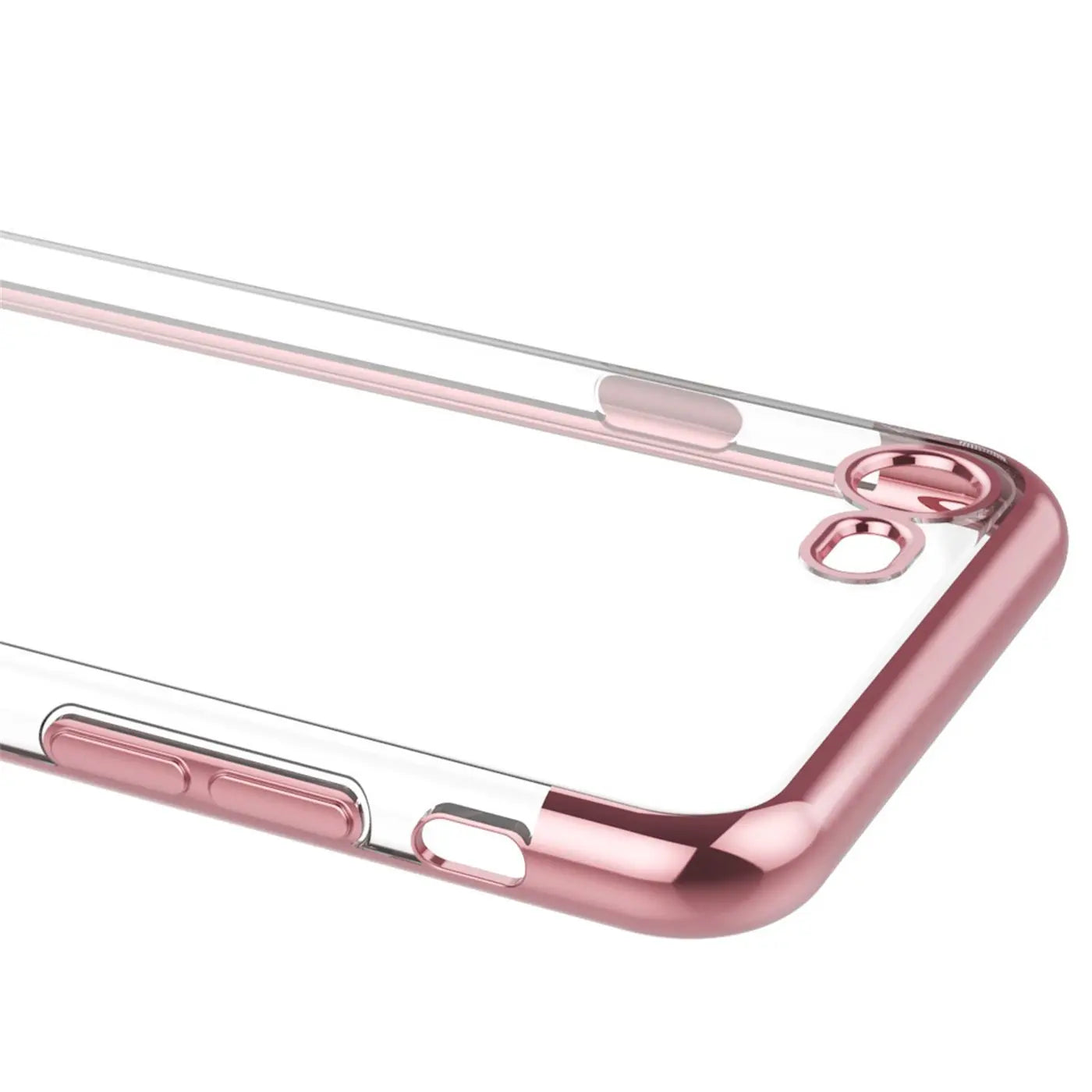 Transparente Hülle mit roségoldenem Rand für iPhone 7/8/SE, Nahaufnahme von Ecke.