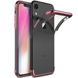 Transparente Handyhülle für iPhone XR mit farblichen Akzenten in Schwarz, Rot, Blau oder Roségold.
