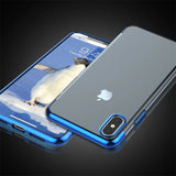 Transparente Handyhülle für iPhone Xs Max mit farblichen Akzenten in Schwarz, Rot, Blau oder Roségold.