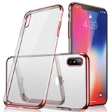 Transparente Handyhülle für iPhone Xs Max mit farblichen Akzenten in Schwarz, Rot, Blau oder Roségold.