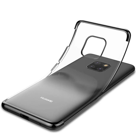 Transparente Handyhülle für Huawei Mate 20 Pro mit farblichen Akzenten in Schwarz, Rot, Blau oder Roségold.
