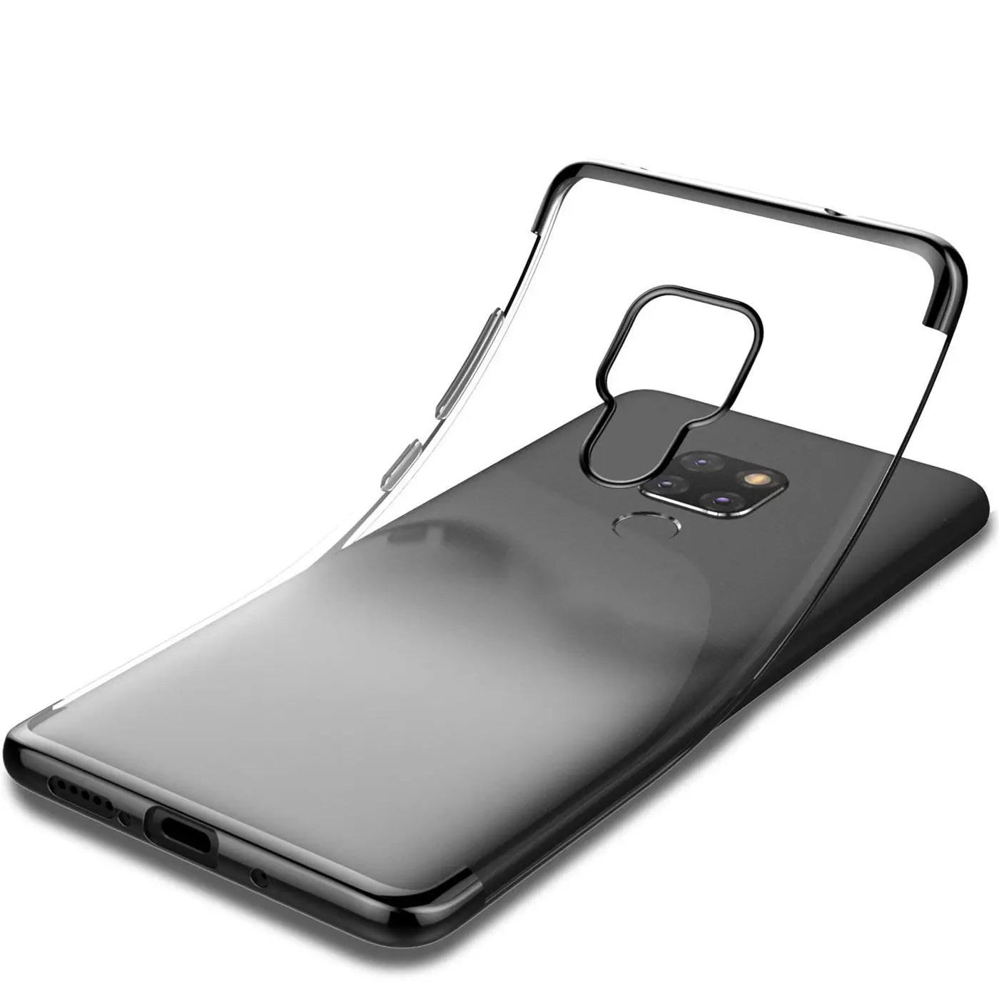 Transparente Hülle mit schwarzem Rand auf Huawei Mate 20, von schräg oben