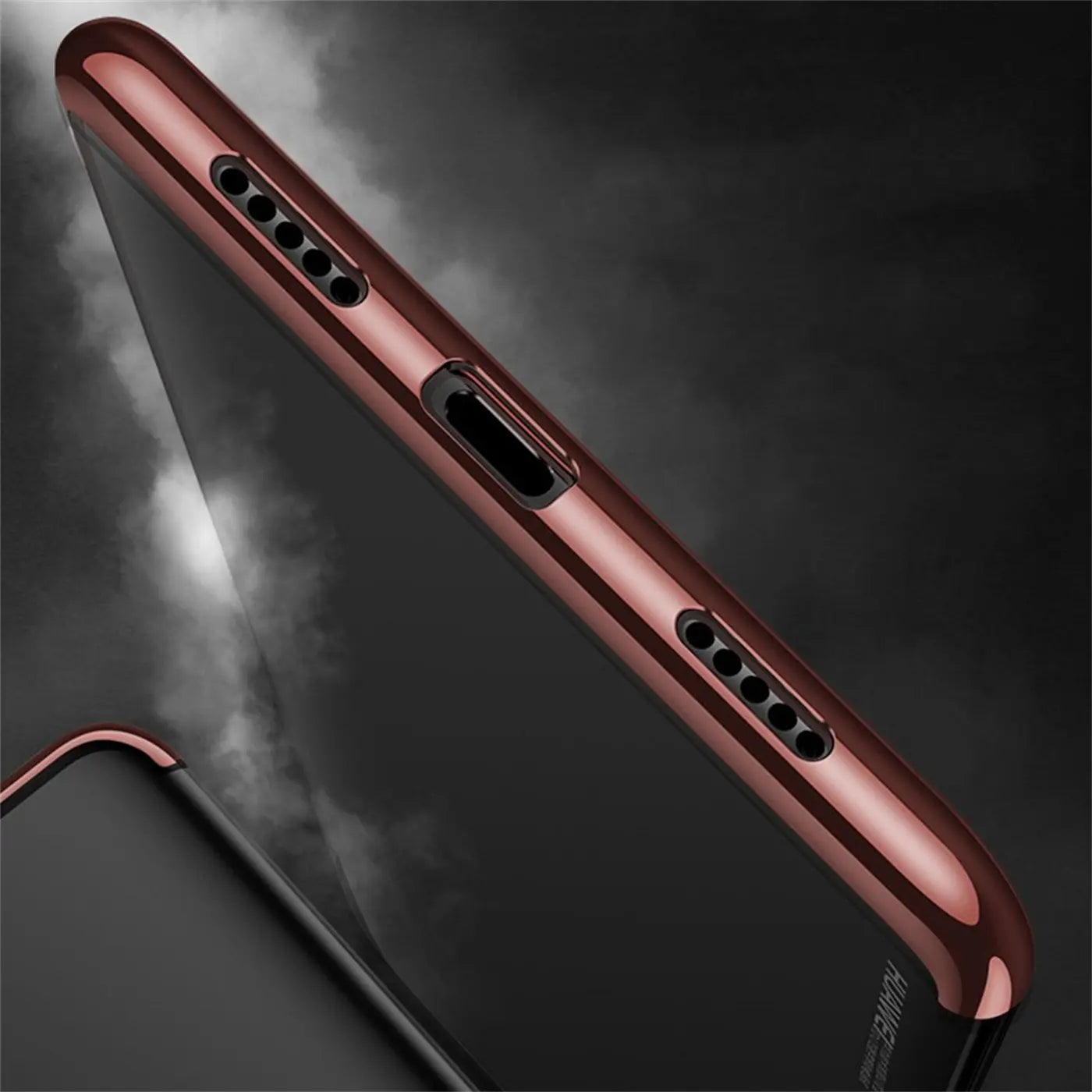 Huawei P20 Hülle, rosegold, glänzend, von der Seite, mit Ausschnitten
