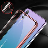 Transparente Handyhülle für Huawei P20 mit farblichen Akzenten in Schwarz, Rot, Blau oder Roségold.