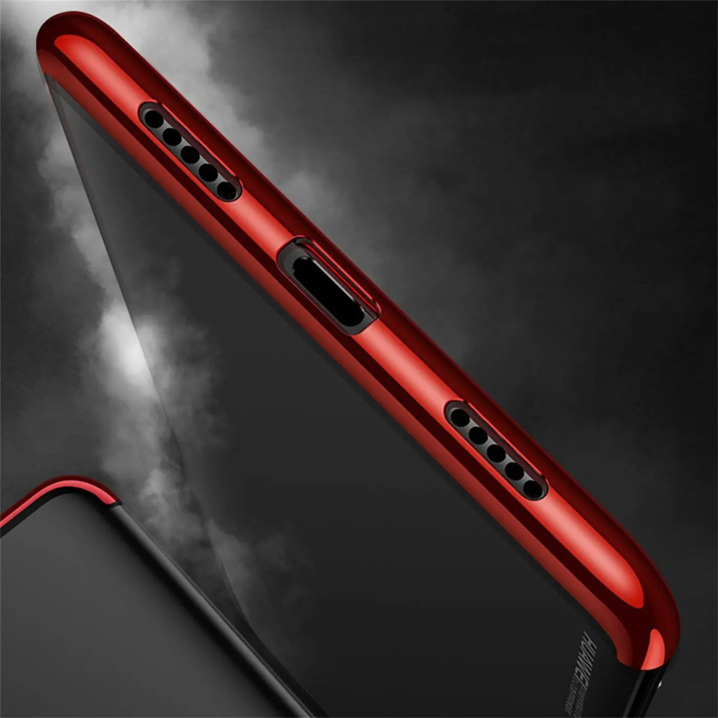 Rote Hülle mit klarem Rückenteil, Seitenansicht, Huawei P20.
