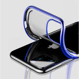 Transparente Handyhülle für iPhone 11 Pro mit farblichen Akzenten in Schwarz, Rot, Blau oder Roségold.