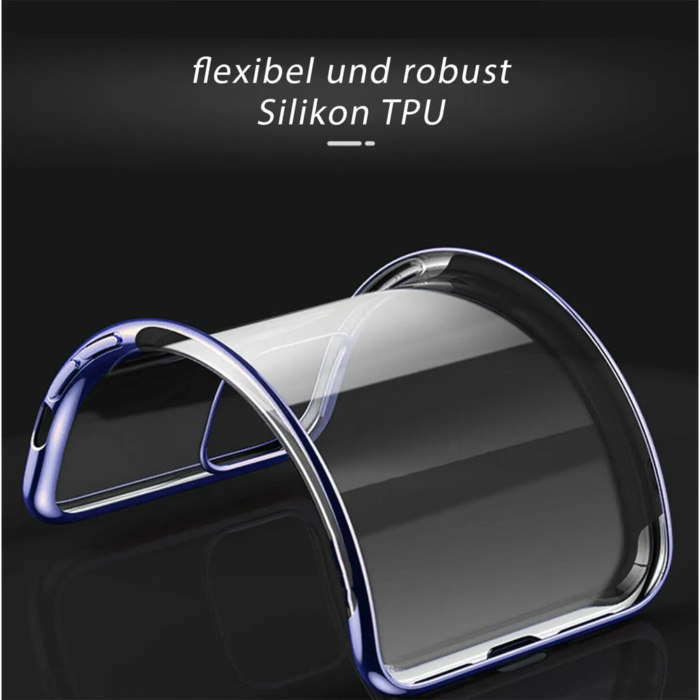 Transparente Handyhülle für iPhone 11 Pro Max mit farblichen Akzenten in Schwarz, Rot, Blau oder Roségold.