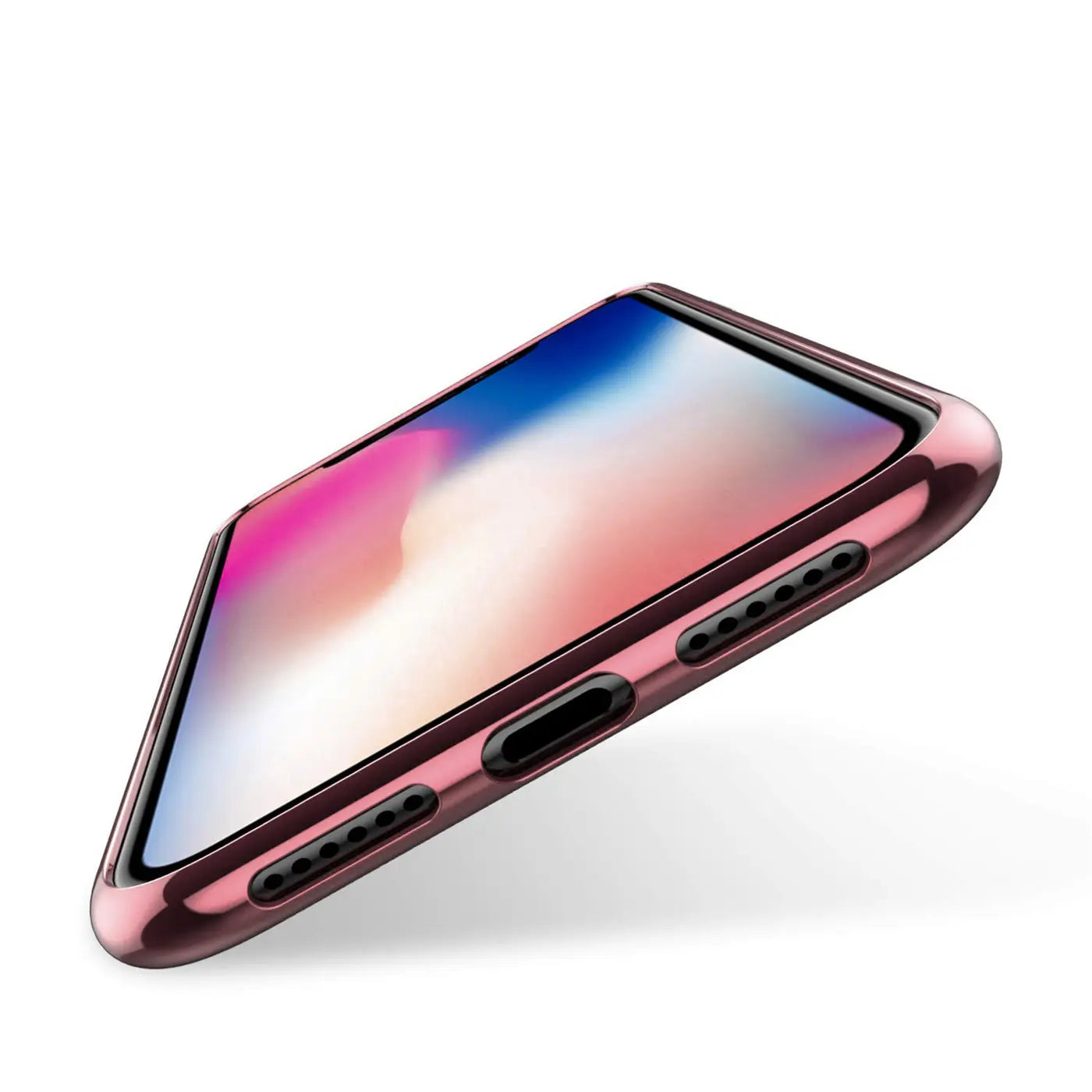iPhone 11 Pro Hülle, rosa, transparent, von schräg oben, mit farbigem Rand.