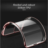 Transparente Handyhülle für iPhone 11 Pro mit farblichen Akzenten in Schwarz, Rot, Blau oder Roségold.