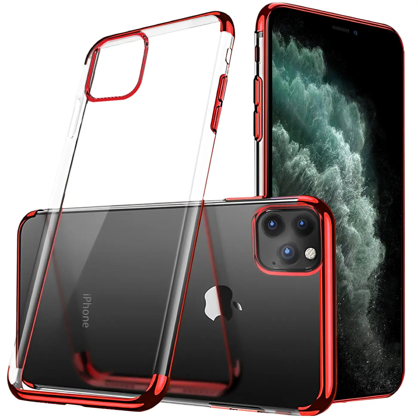 Transparente Hülle mit rotem Rand, aus Kunststoff, Vorder- und Rückansicht, iPhone 11 Pro