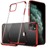 Transparente Handyhülle für iPhone 11 Pro mit farblichen Akzenten in Schwarz, Rot, Blau oder Roségold.