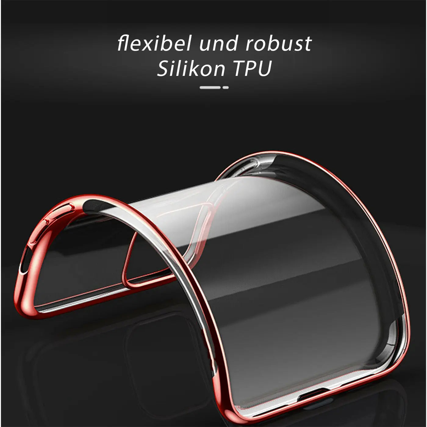 Transparente Silikon-TPU-Hülle mit rotem Rand, seitliche Ansicht, für iPhone 11 Pro.